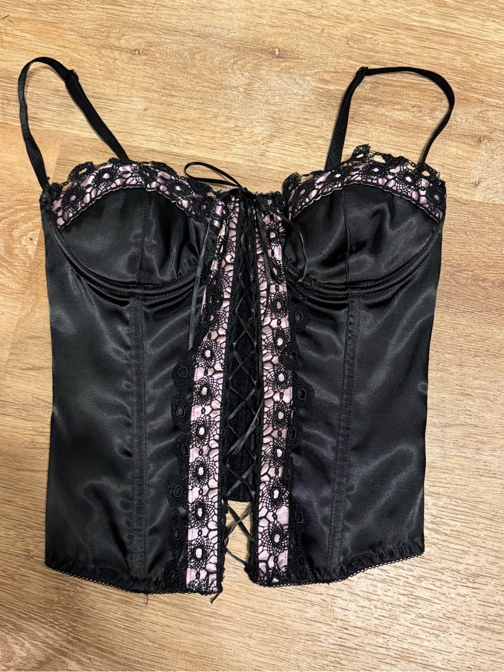 Y2K Frederick’s Hollywood Black Pink Lace Corset Size 32